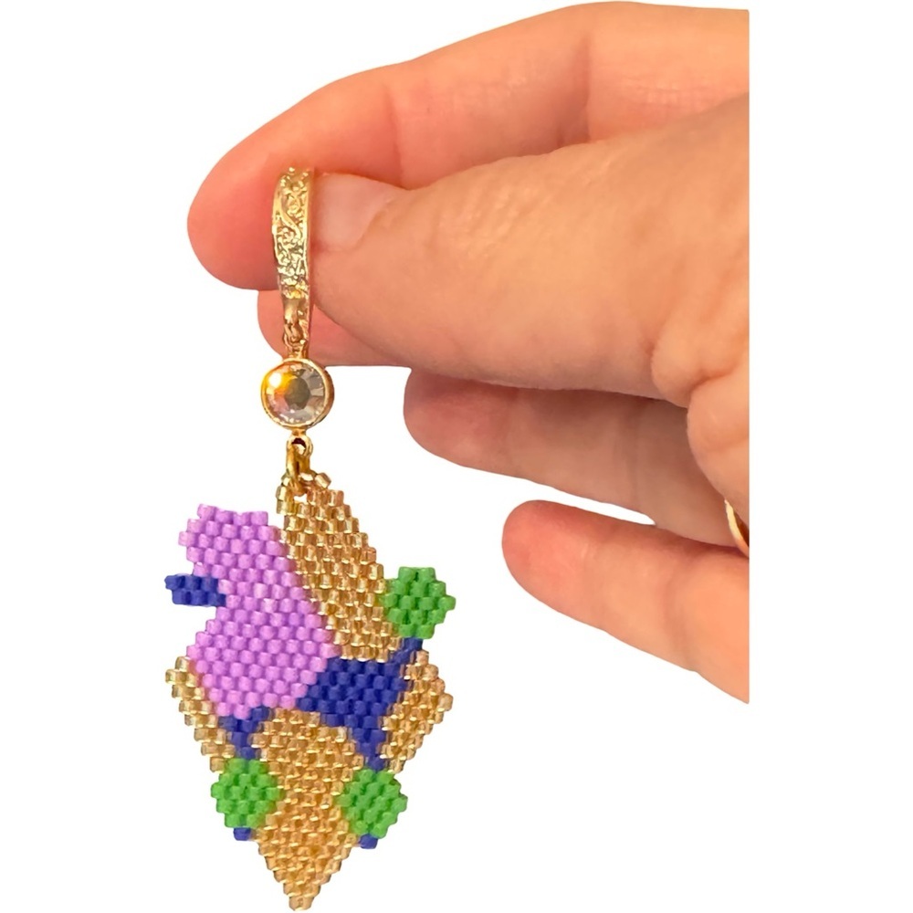 Hand Crafted Purple, Green, Blue and Gold Show Poodle Earrings - Picture 3 of 7